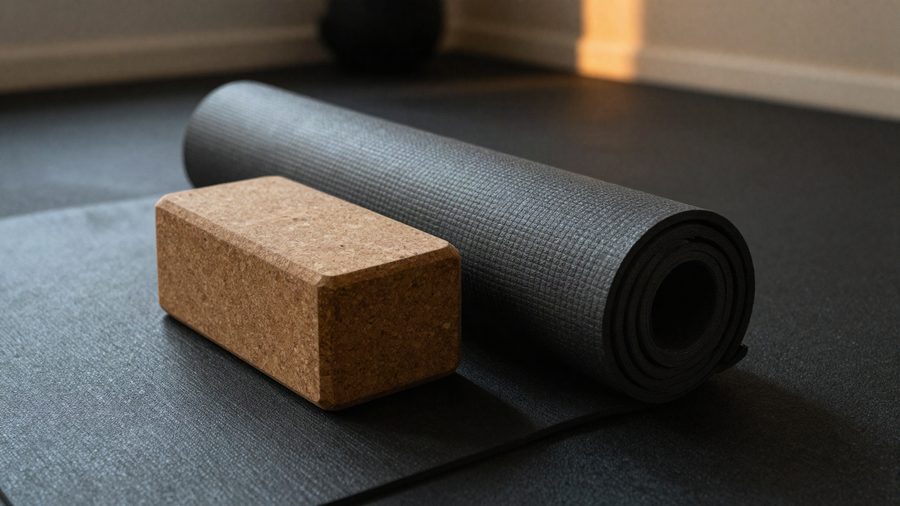 Cork yoga blocks on a mat